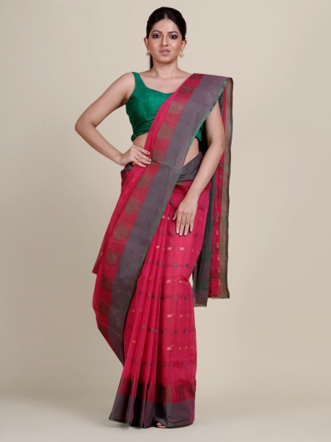 

Charukriti Magenta & Grey Pure Cotton Taant Saree