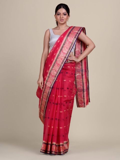 

Charukriti Red & Pink Woven Design Pure Cotton Taant Saree