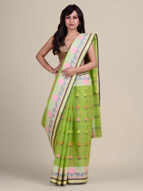 

Charukriti Green & Pink Ethnic Motifs Pure Cotton Taant Saree