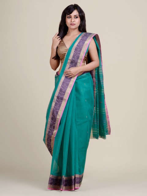 

Charukriti Green & Purple Ethnic Motifs Pure Cotton Taant Saree
