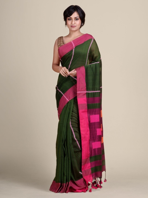 

Charukriti Green & Pink Woven Design Pure Cotton Khadi Saree
