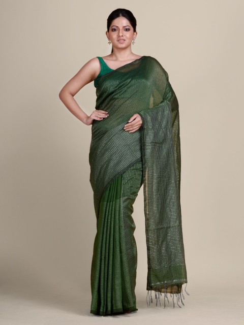 

Charukriti Green & Gold-Toned Woven Design Pure Cotton Khadi Saree