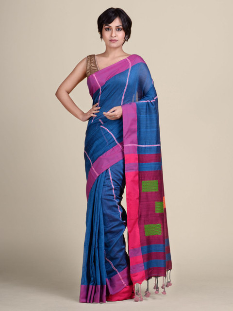 

Charukriti Blue & Pink Woven Design Pure Cotton Khadi Saree