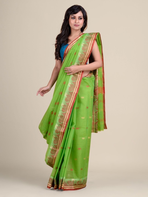 

Charukriti Green & Red Pure Cotton Taant Saree