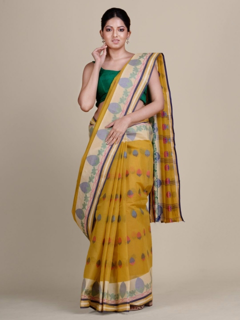 

Charukriti Mustard & Beige Woven Design Pure Cotton Taant Saree