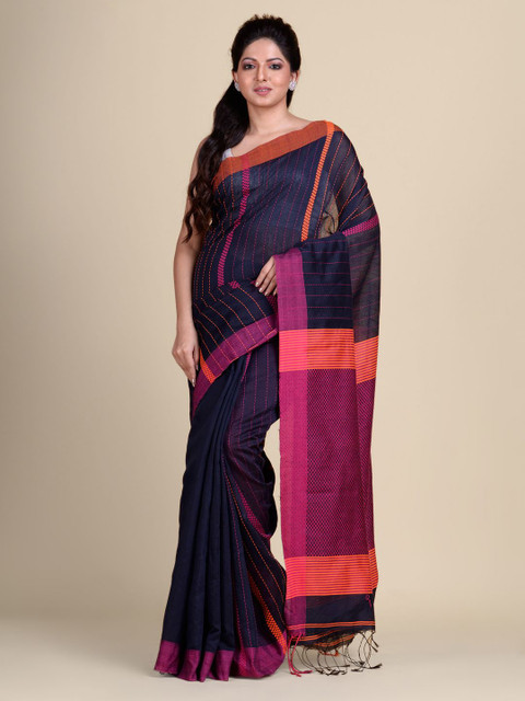 

Charukriti Blue & Orange Striped Saree