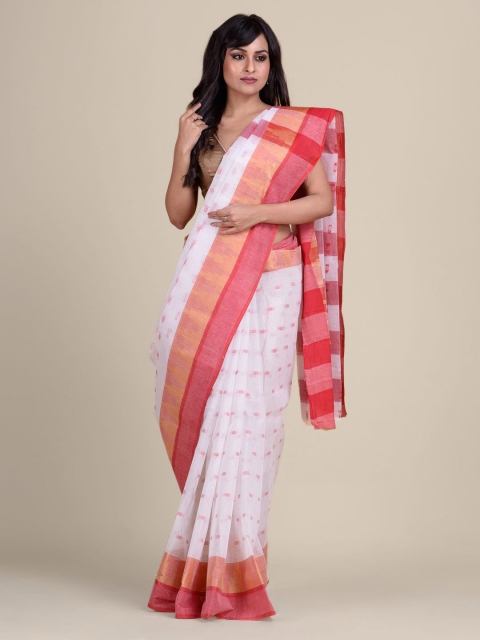 

Charukriti White & Red Pure Cotton Taant Saree