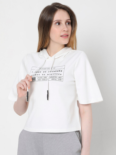 

Vero Moda Woman White Typography Printed Monochrome Applique T-shirt