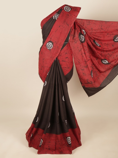 

Pothys Black & Red Floral Pure Cotton Saree