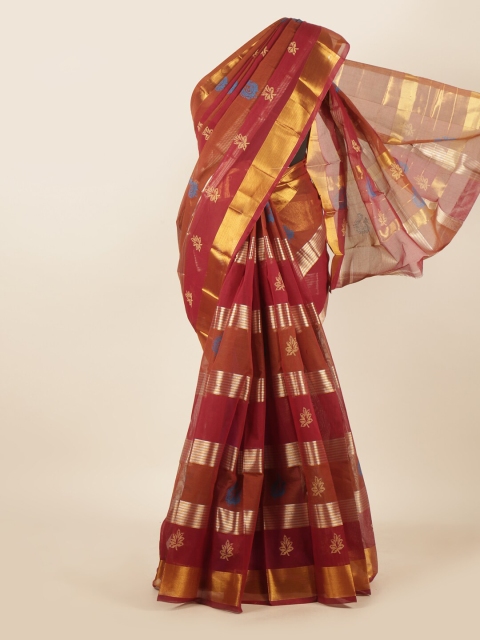 

Pothys Maroon & Gold-Toned Woven Design Zari Pure Cotton Saree