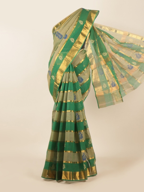 

Pothys Green & Gold-Coloured Striped Zari Pure Cotton Saree
