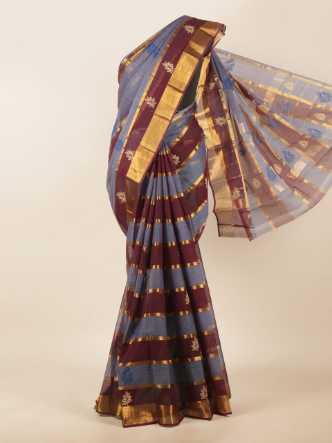 

Pothys Maroon & Gold-Toned Striped Zari Pure Cotton Saree