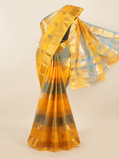 

Pothys Gold-Toned & Yellow Woven Design Zari Pure Cotton Saree