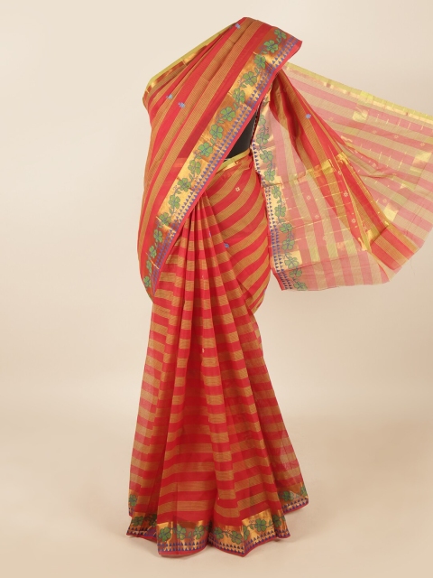 

Pothys Red & Green Striped Zari Pure Cotton Saree