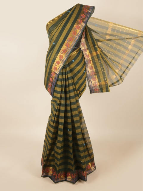 

Pothys Green & Orange Striped Pure Cotton Saree