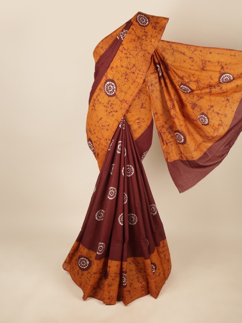 

Pothys Brown & Orange Batik Pure Cotton Saree