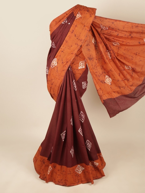 

Pothys Brown & Orange Batik Pure Cotton Saree