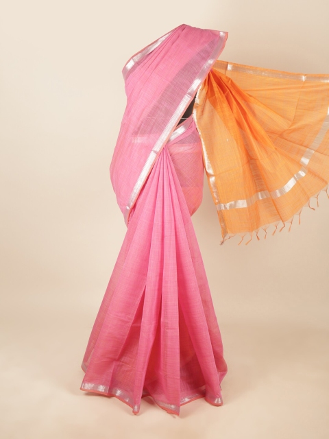 

Pothys Pink & Orange Zari Silk Cotton Saree