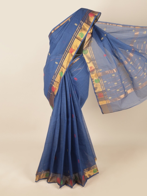 

Pothys Blue & Gold-Coloured Ethnic Motifs Zari Pure Cotton Saree