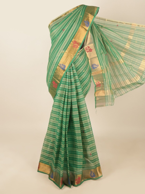

Pothys Green & Gold Striped Zari Pure Cotton Saree