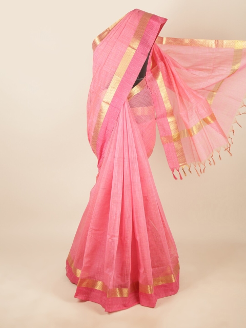 

Pothys Pink & Gold-Toned Zari Silk Cotton Saree