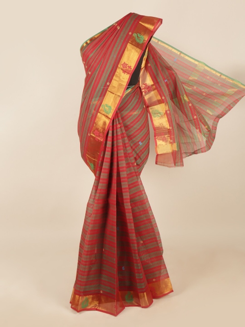 

Pothys Red & Green Striped Pure Cotton Saree