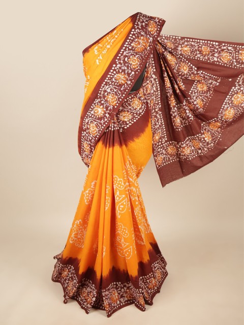 

Pothys Mustard & Maroon Ethnic Motifs Printed Pure Cotton Saree