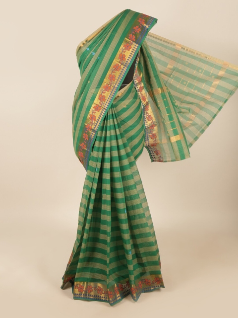 

Pothys Green & Red Striped Zari Pure Cotton Saree