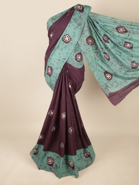 

Pothys Purple & Turquoise Blue Batik Pure Cotton Saree