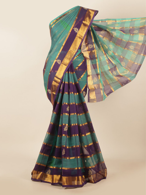 

Pothys Teal Green & Navy Blue Striped Pure Cotton Saree