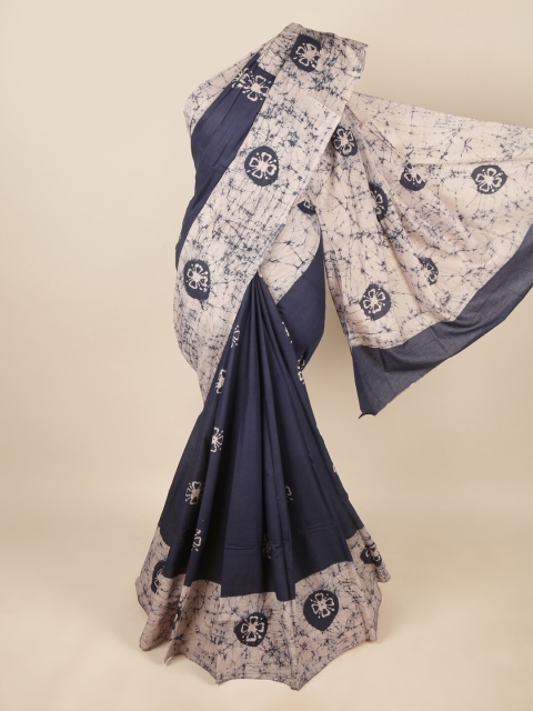 

Pothys Blue & Cream-Coloured Batik Pure Cotton Saree