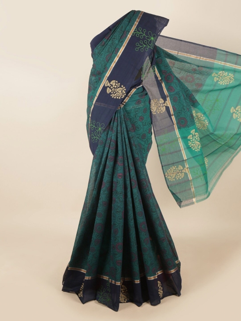 

Pothys Green & Navy Blue Floral Pure Cotton Saree