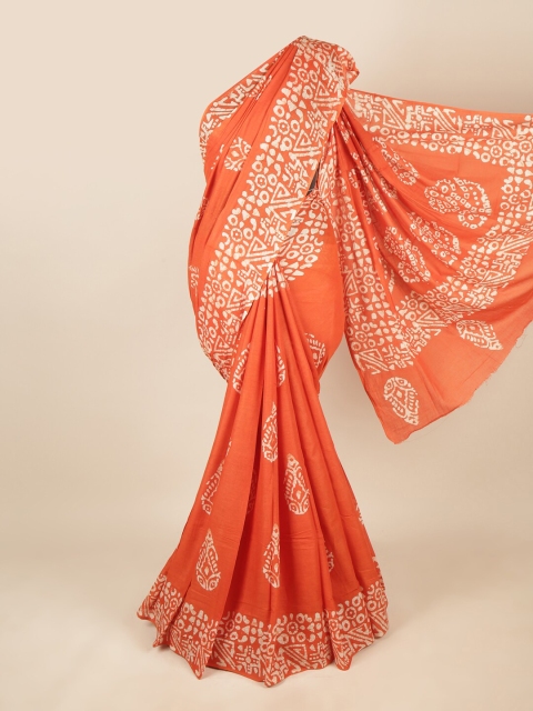

Pothys Orange & White Batik Printed Pure Cotton Saree