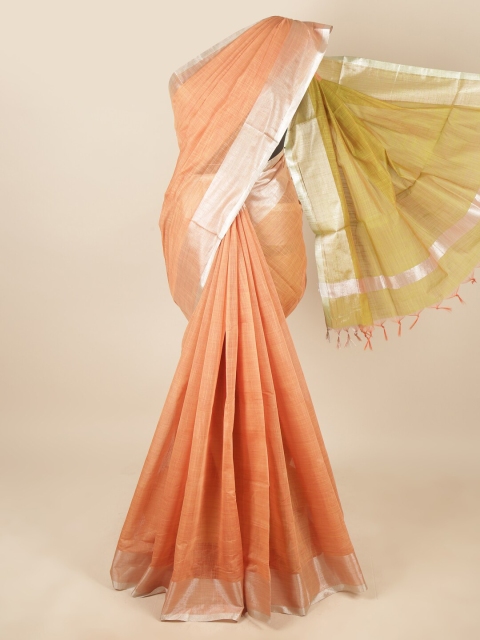 

Pothys Peach-Coloured & Green Zari Silk Cotton Saree