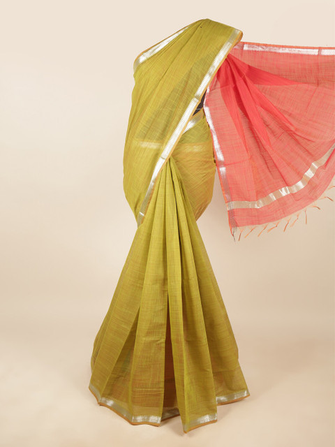 

Pothys Green & Red Zari Silk Cotton Saree