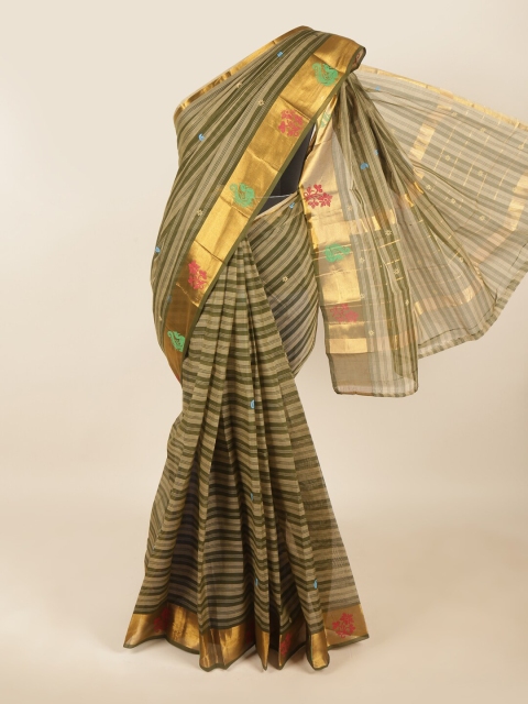 

Pothys Green & Red Striped Zari Pure Cotton Saree