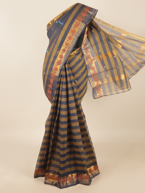 

Pothys Blue & Yellow Striped Pure Cotton Saree