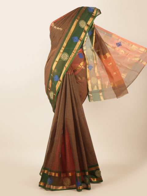 

Pothys Brown & Green Striped Pure Cotton Saree