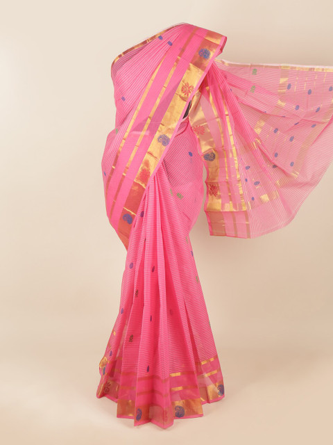 

Pothys Pink & Blue Woven Design Pure Cotton Saree