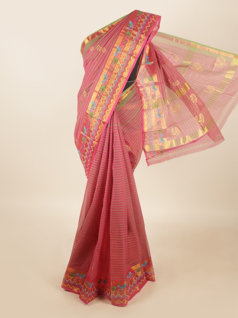 

Pothys Pink & Blue Striped Zari Pure Cotton Saree