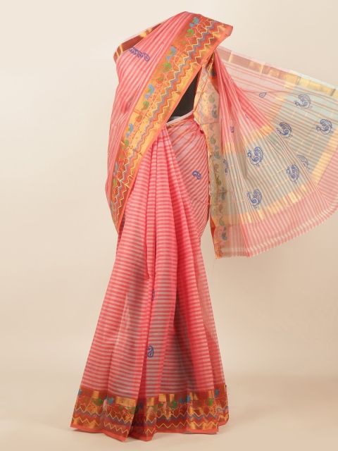 

Pothys Pink & Blue Striped Zari Pure Cotton Saree
