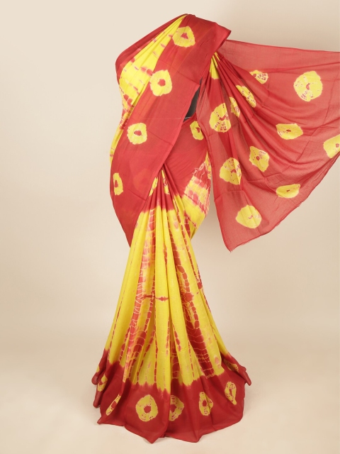 

Pothys Lime Green & Red Bandhani Pure Cotton Saree