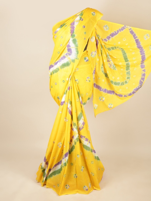 

Pothys Yellow & Green Bandhani Pure Cotton Saree