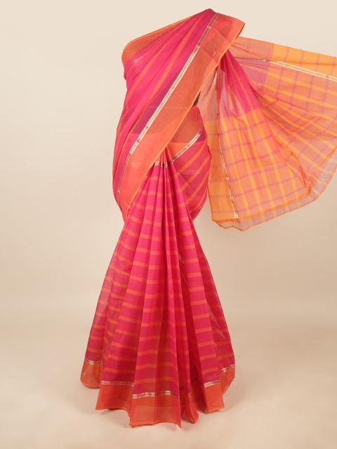 

Pothys Pink & Orange Striped Zari Pure Cotton Saree