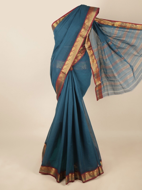 

Pothys Teal & Gold-Toned Zari Pure Cotton Saree
