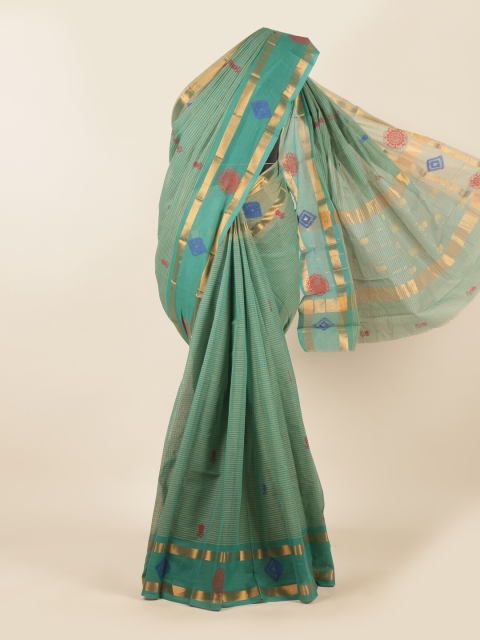 

Pothys Green & Blue Striped Zari Pure Cotton Saree