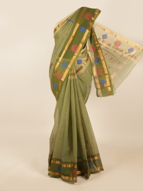 

Pothys Green & Red Striped Zari Pure Cotton Saree