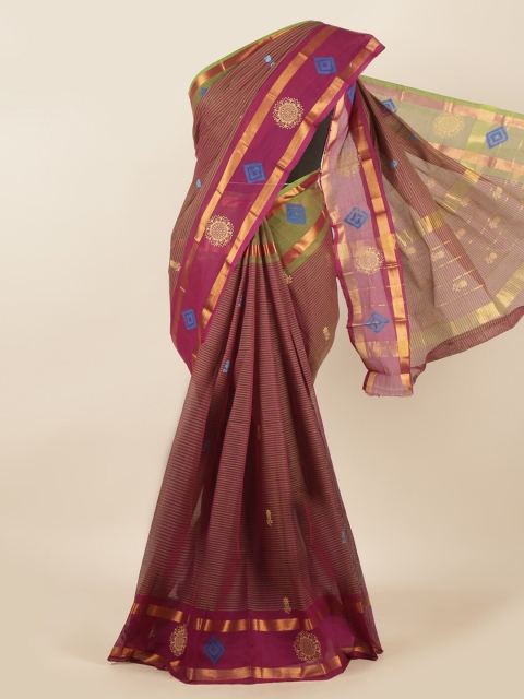 

Pothys Purple & Blue Striped Zari Pure Cotton Saree