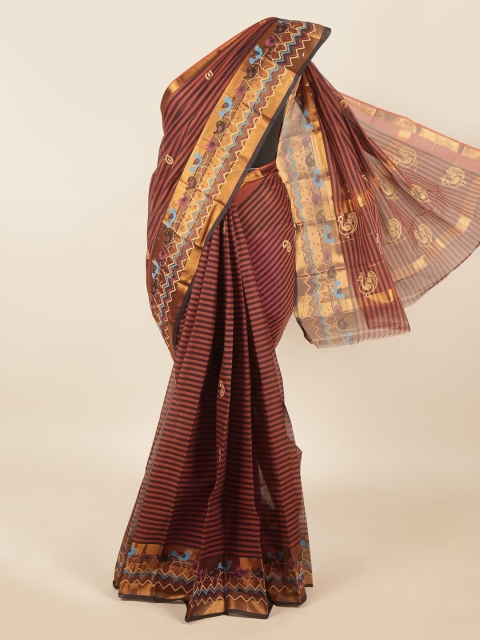 

Pothys Maroon & Gold-Toned Striped Zari Pure Cotton Saree