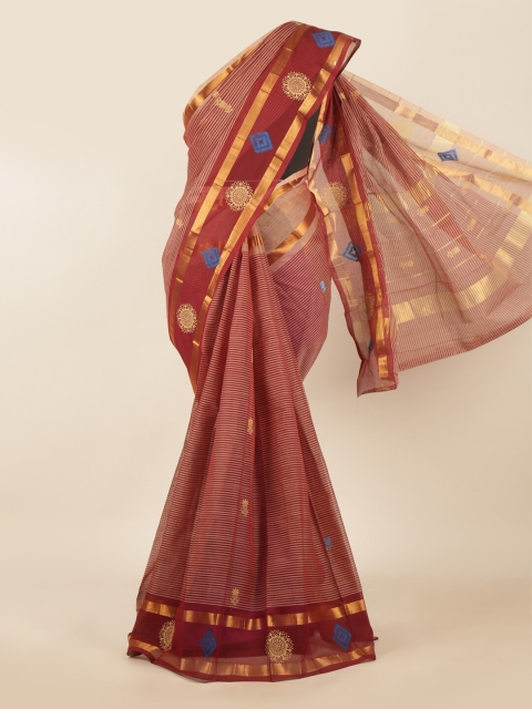 

Pothys Maroon & Gold-Toned Striped Pure Cotton Saree